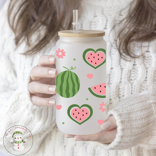 Watermelon Hearts Iced Coffee Cup: Summer Libbey Glass Tumbler