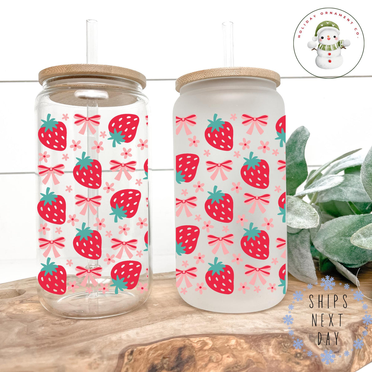 Strawberry & Bows Libbey Glass Cup: Coquette Iced Coffee Tumbler