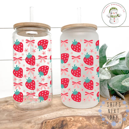 Strawberry & Bows Libbey Glass Cup: Coquette Iced Coffee Tumbler
