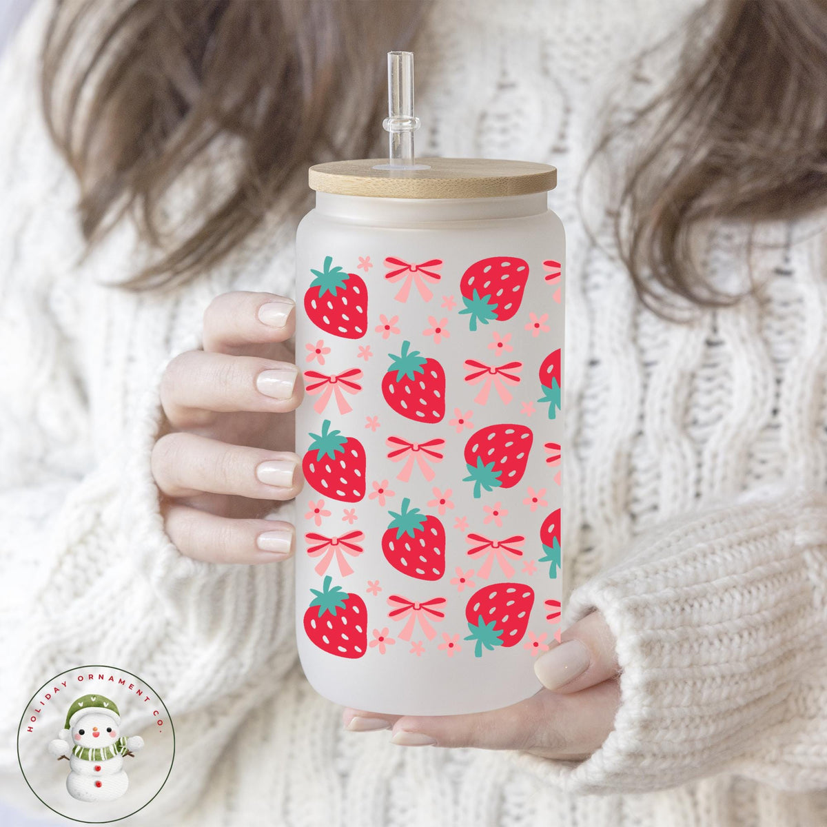 Strawberry & Bows Libbey Glass Cup: Coquette Iced Coffee Tumbler