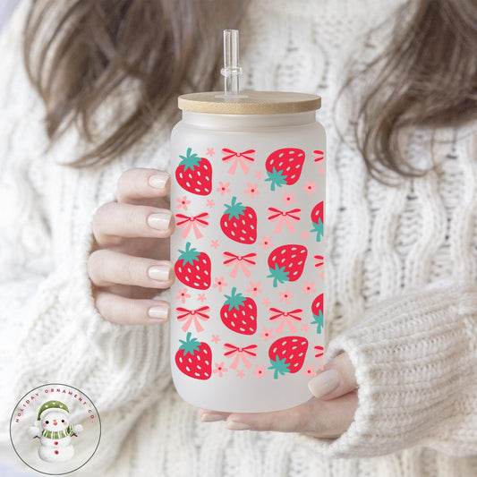 Strawberry & Bows Libbey Glass Cup: Coquette Iced Coffee Tumbler