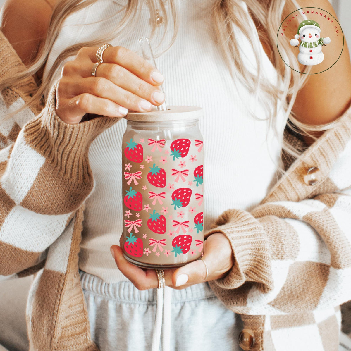Strawberry & Bows Libbey Glass Cup: Coquette Iced Coffee Tumbler