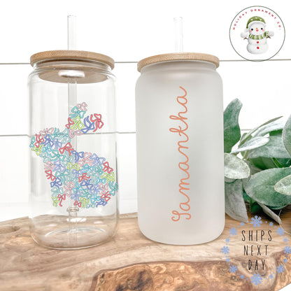 Personalized Easter Bunny Libbey Glass Cup: Iced Coffee Tumbler