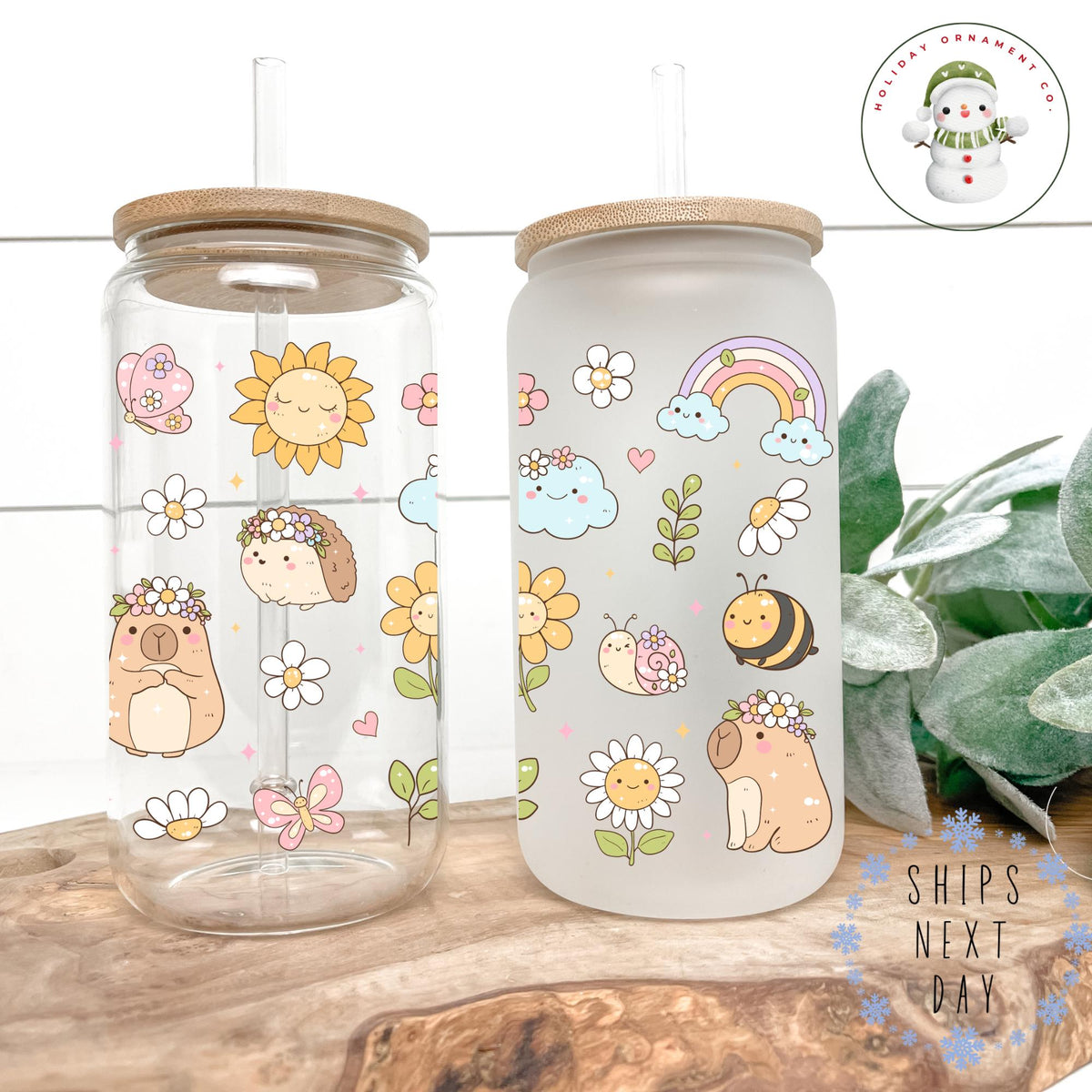 Spring Capybara Glass Libbey Cup | Cute Animal Iced Coffee Cup | 16 Oz/20 Oz | Party Favors | Gift For Her