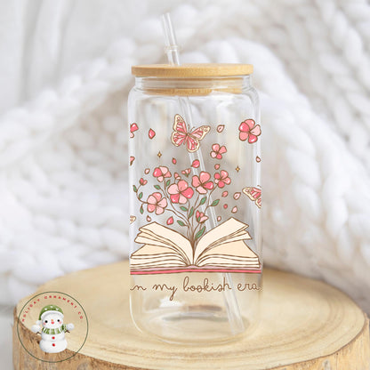 Bookish Era Glass Libbey Cup: Flowers & Butterflies Iced Coffee Cup