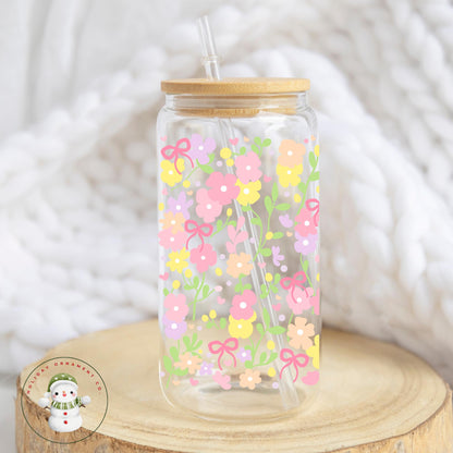 Pastel Bows & Flowers Glass Iced Coffee Cup - Spring Libbey Cup
