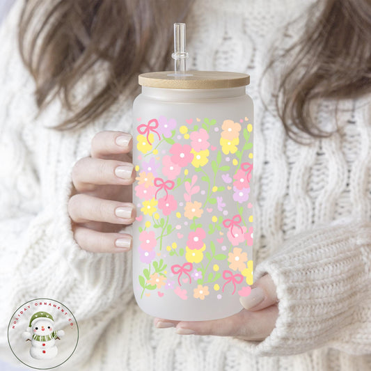Pastel Bows & Flowers Glass Iced Coffee Cup - Spring Libbey Cup