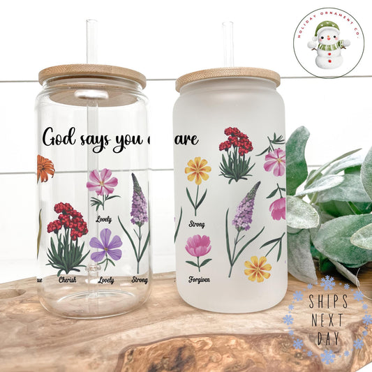Floral Christian Glass Tumbler: Religious Iced Coffee Cup