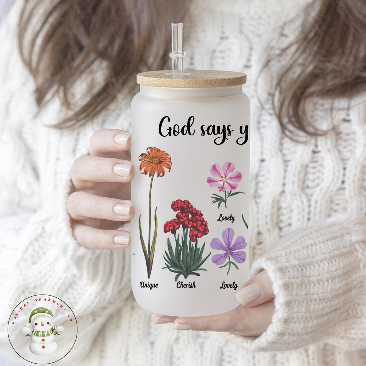 Floral Christian Glass Tumbler: Religious Iced Coffee Cup