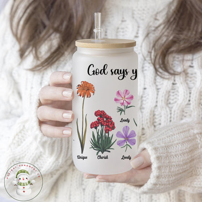Floral Christian Glass Tumbler: Religious Iced Coffee Cup