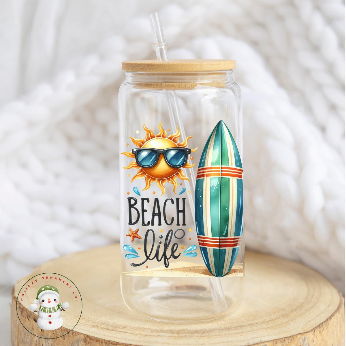 Beach Life Coffee Glass Tumbler With Lid & Straw (16/20 Oz)