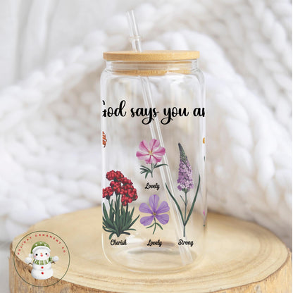 Floral Christian Glass Tumbler: Religious Iced Coffee Cup