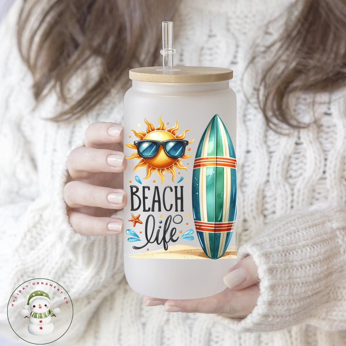 Beach Life Coffee Glass Tumbler With Lid & Straw (16/20 Oz)