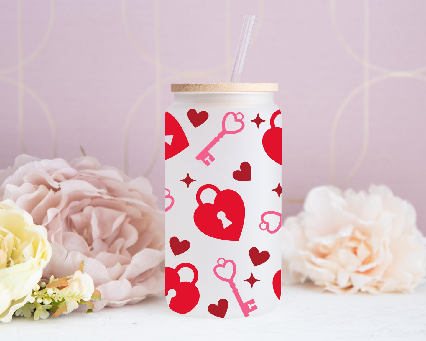 Mason Jar  Cup, Heart Lock Cup, Cute Drinkware, Aesthetic Cup, Romantic Mason Jar, Love Themed Cup, Trendy Glass Mug, Girly Coffee Cup