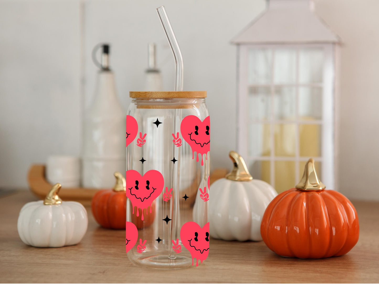 Cute Heart Glass, Iced Coffee Glass, Smiling Hearts  Cup, Glass Jar, Gift For Her, Birthday Gift Glass Cup, Heart  Jar, Perfect Gift Cup