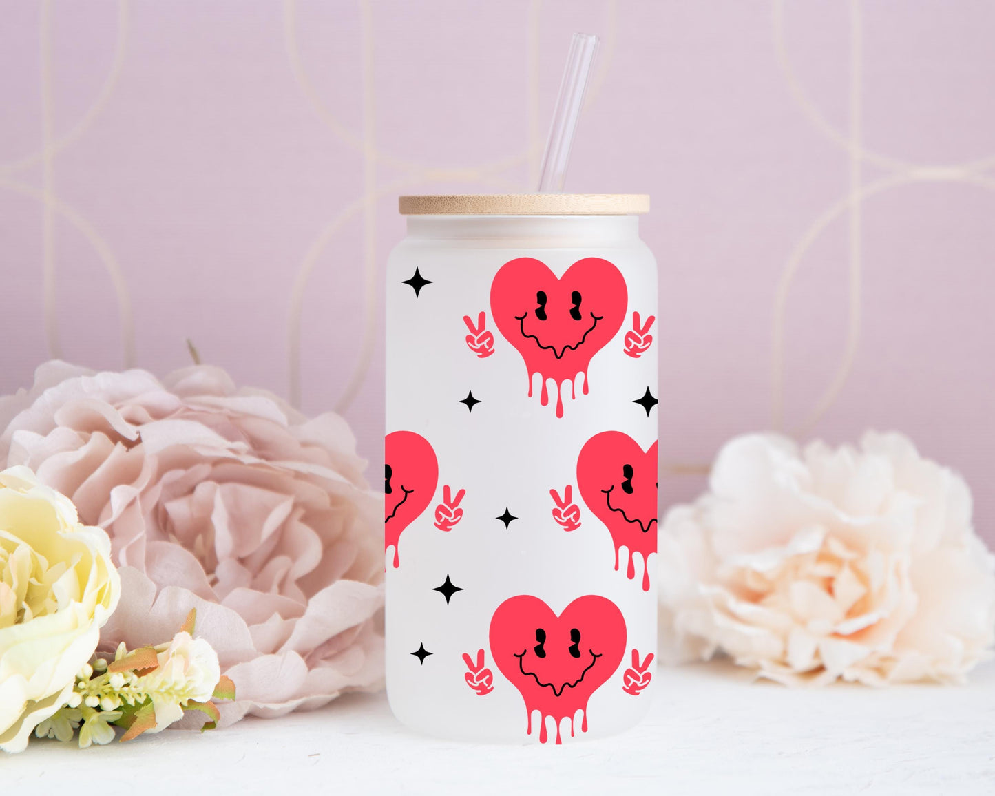 Cute Heart Glass, Iced Coffee Glass, Smiling Hearts  Cup, Glass Jar, Gift For Her, Birthday Gift Glass Cup, Heart  Jar, Perfect Gift Cup
