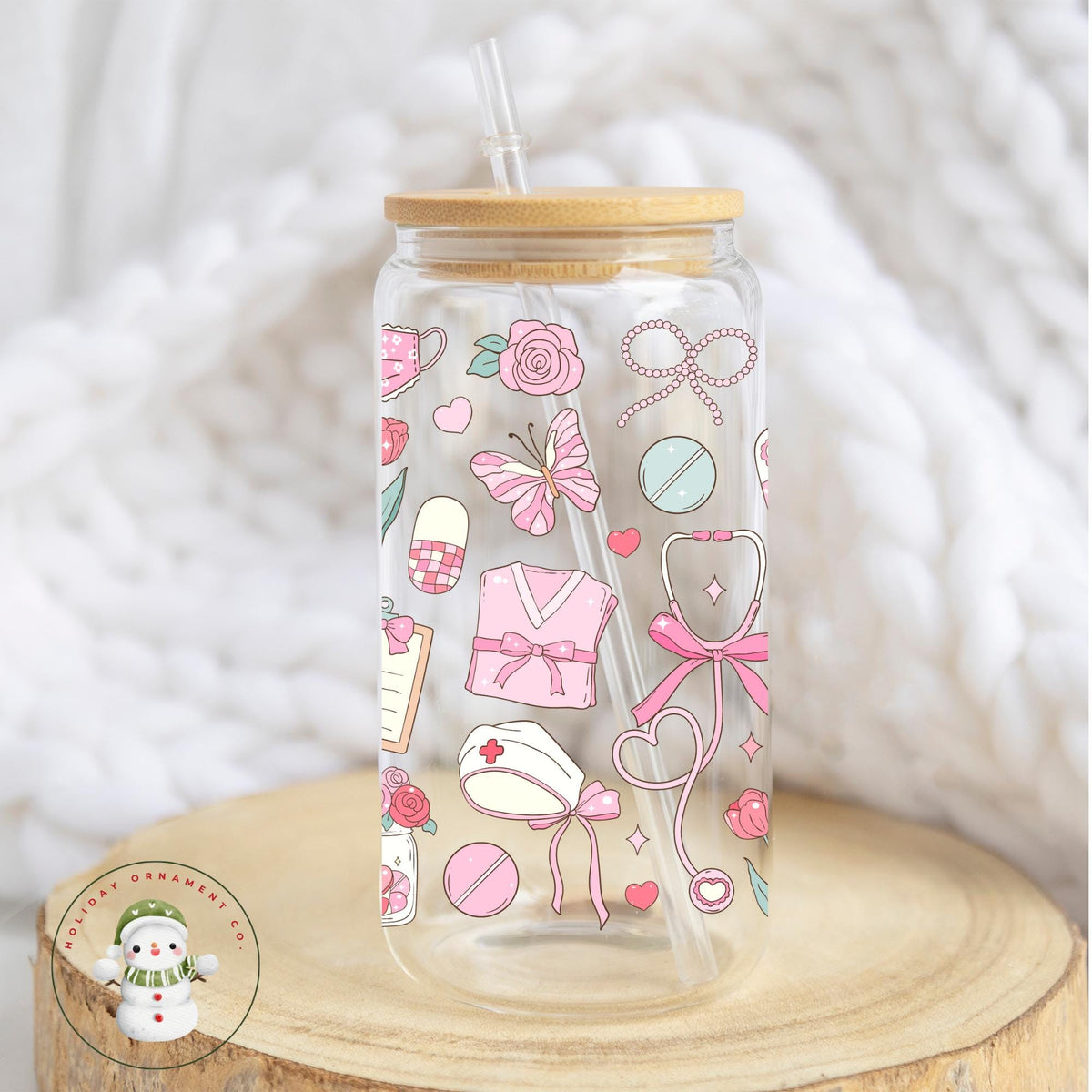 Pink Nursing Glass Coffee Cup: Nurse Appreciation Gift With Bamboo Lid