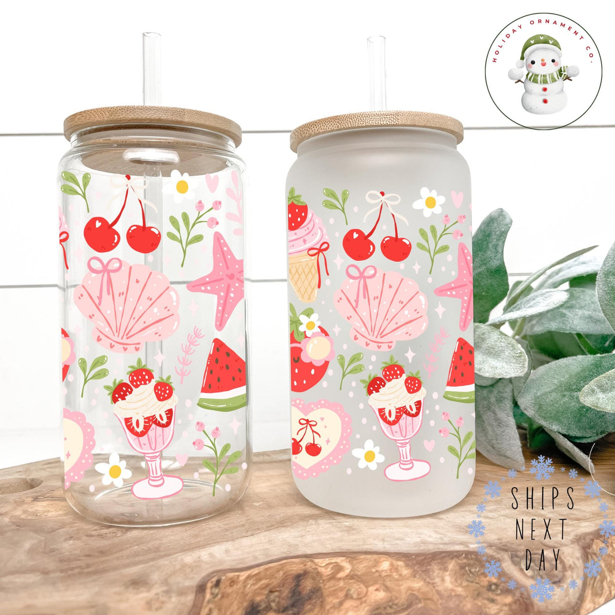 Berry Seashell Glass Libbey Cup: Pink Sea Shell Iced Coffee Cup