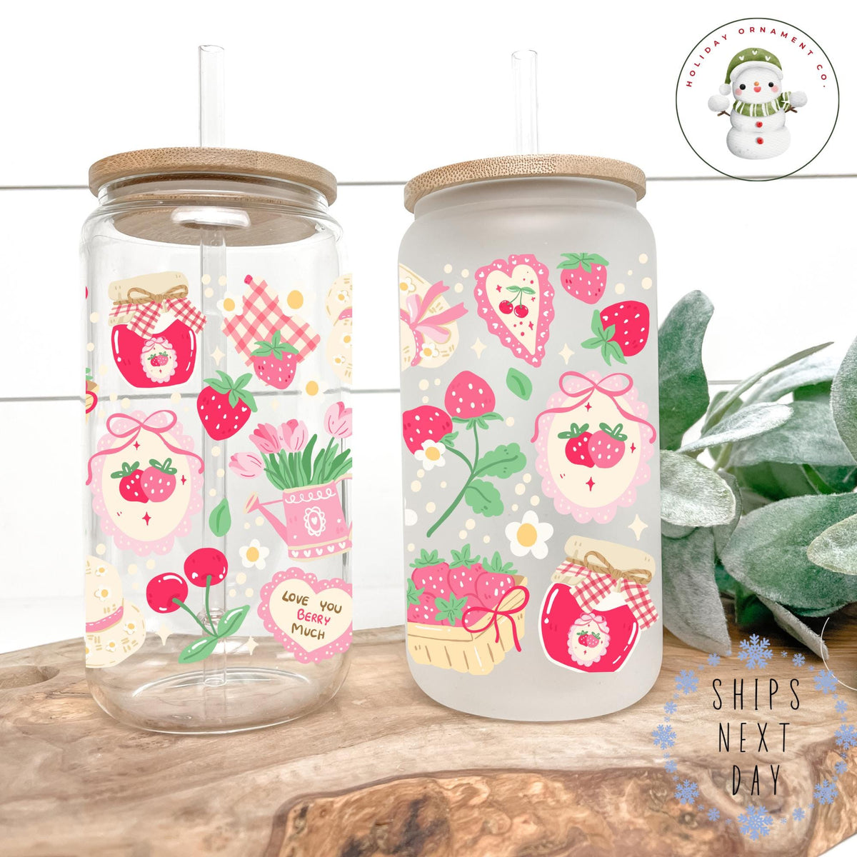Berry Cute Glass Libbey Cup | Summer Themed Iced Coffee Cup | 16 Oz/20 Oz | Bridal Party Favors | Gift For Her | Summer Party Cup