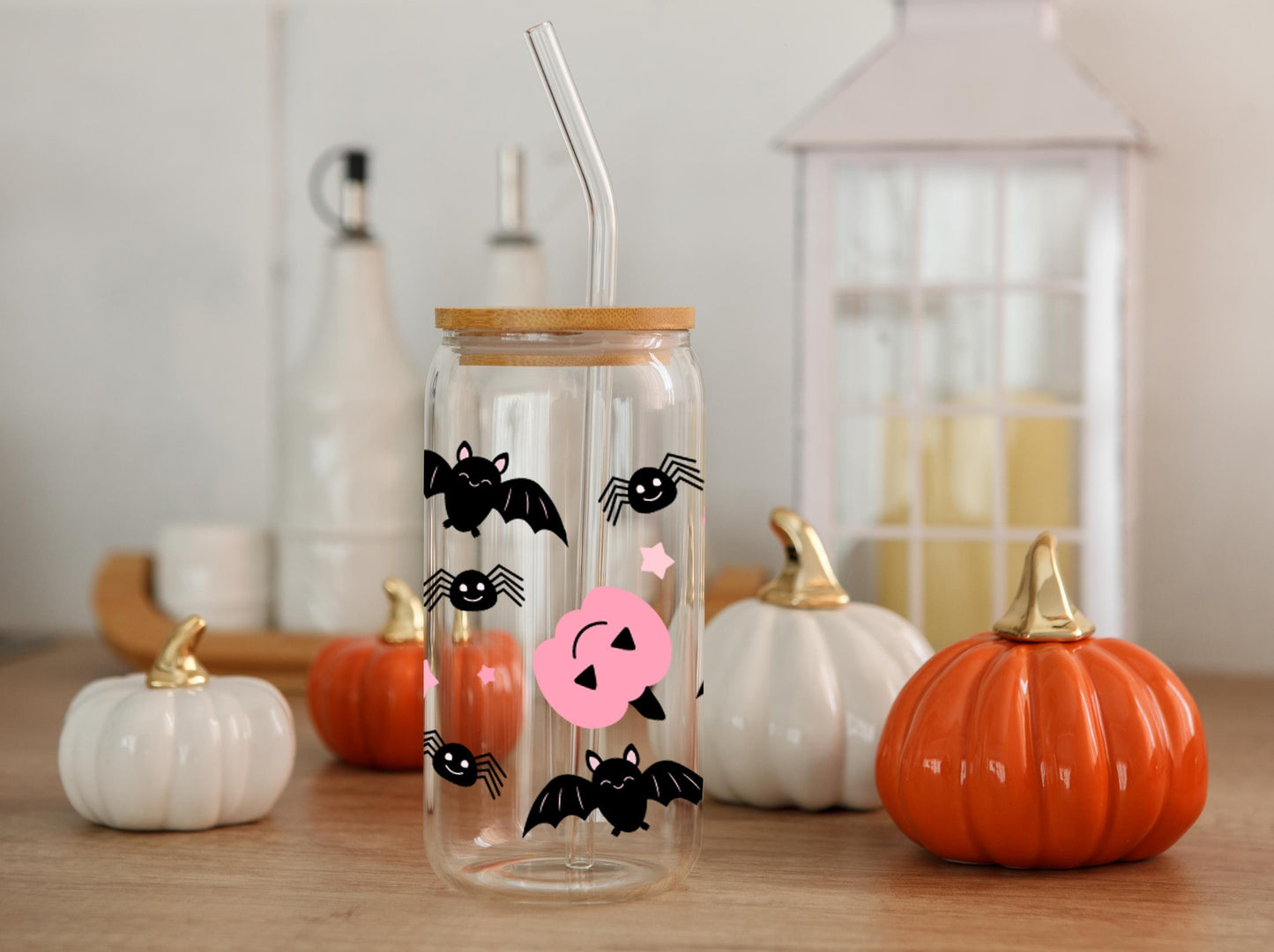 Spooky Frosted Glass Tumbler, Halloween Jar Tumbler, Acrylic Tumbler Cup With Straw & Lid, 16oz Frosted Glass Tumbler, Halloween Gift Ideas
