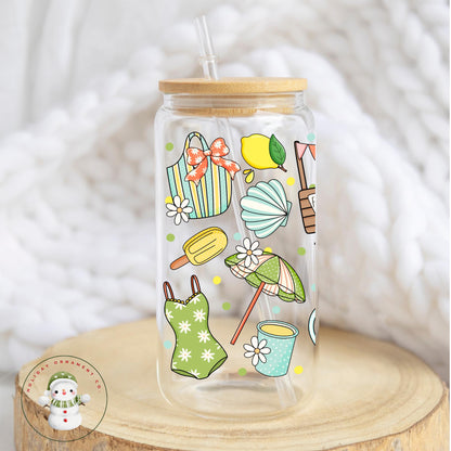 Lemon Sunshine Glass Libbey Cup: Iced Coffee, Beach Day - 16oz/20oz