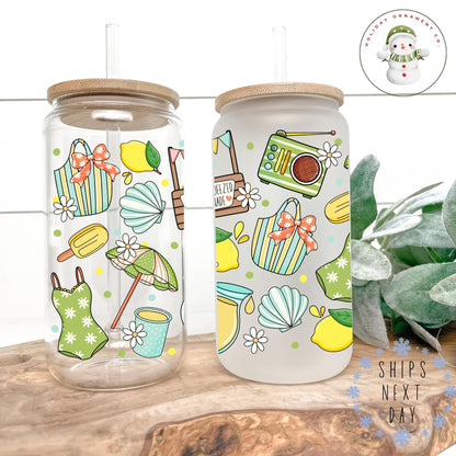 Lemon Sunshine Glass Libbey Cup: Iced Coffee, Beach Day - 16oz/20oz