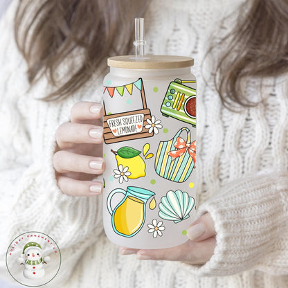 Lemon Sunshine Glass Libbey Cup: Iced Coffee, Beach Day - 16oz/20oz