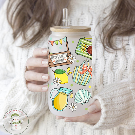 Lemon Sunshine Glass Libbey Cup: Iced Coffee, Beach Day - 16oz/20oz