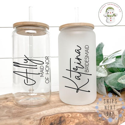Bridal Party Libbey Glass Cup: Bridesmaid Iced Coffee Favor