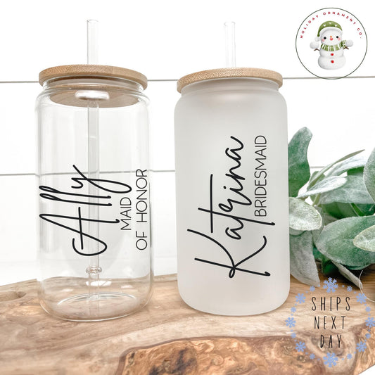 Bridal Party Libbey Glass Cup: Bridesmaid Iced Coffee Favor