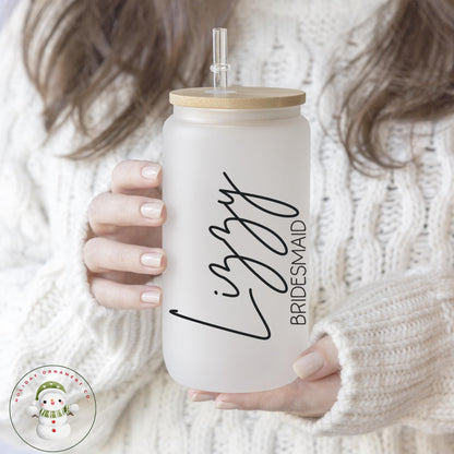 Bridal Party Libbey Glass Cup: Bridesmaid Iced Coffee Favor