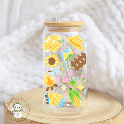 Sunflower Garden Glass Libbey Cup: Iced Coffee Tumbler, Gift For Gardener