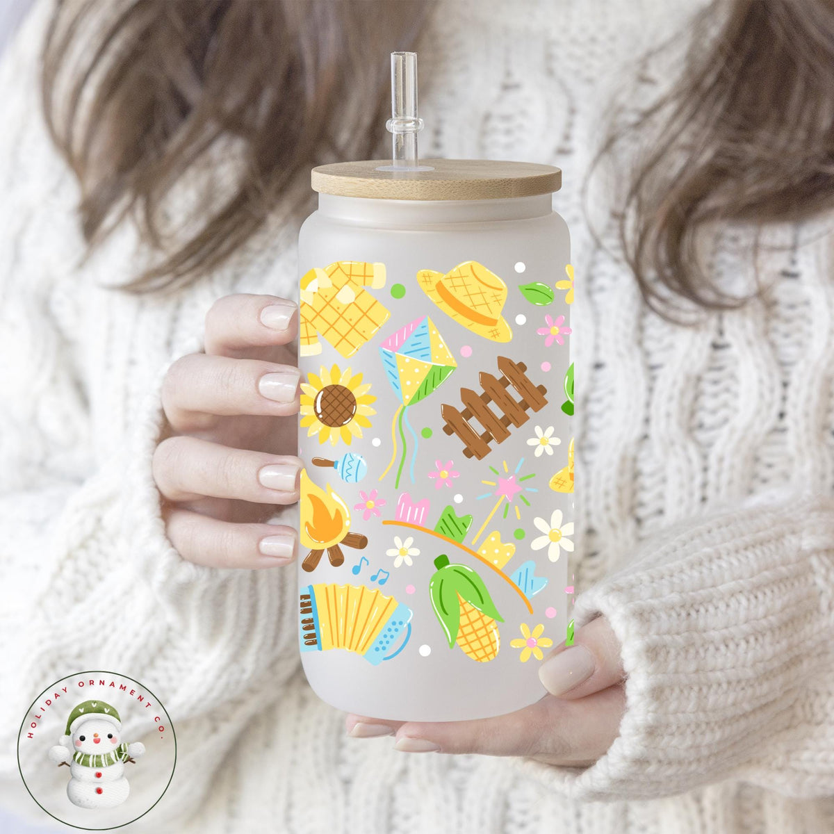 Sunflower Garden Glass Libbey Cup: Iced Coffee Tumbler, Gift For Gardener