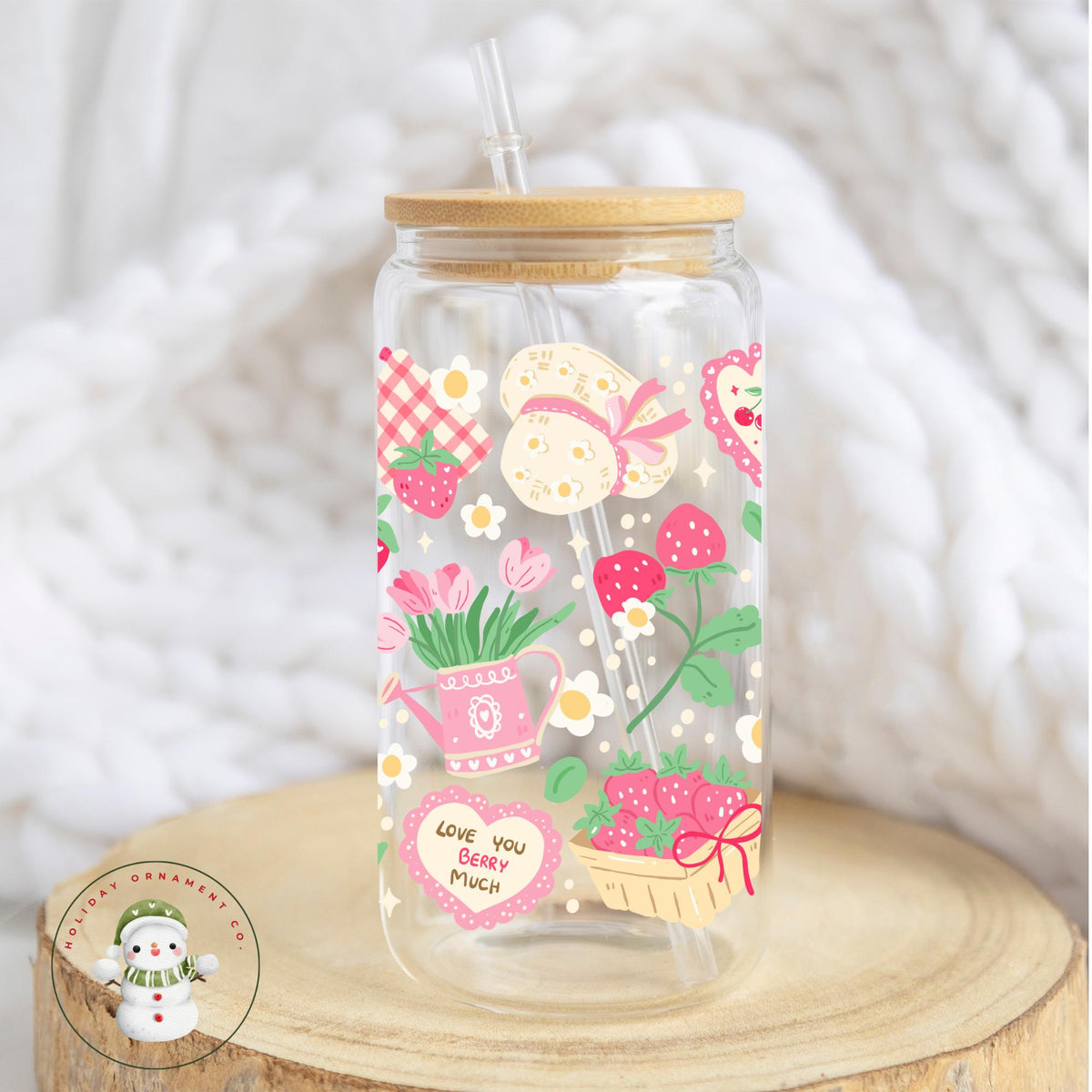 Berry Cute Glass Libbey Cup | Summer Themed Iced Coffee Cup | 16 Oz/20 Oz | Bridal Party Favors | Gift For Her | Summer Party Cup