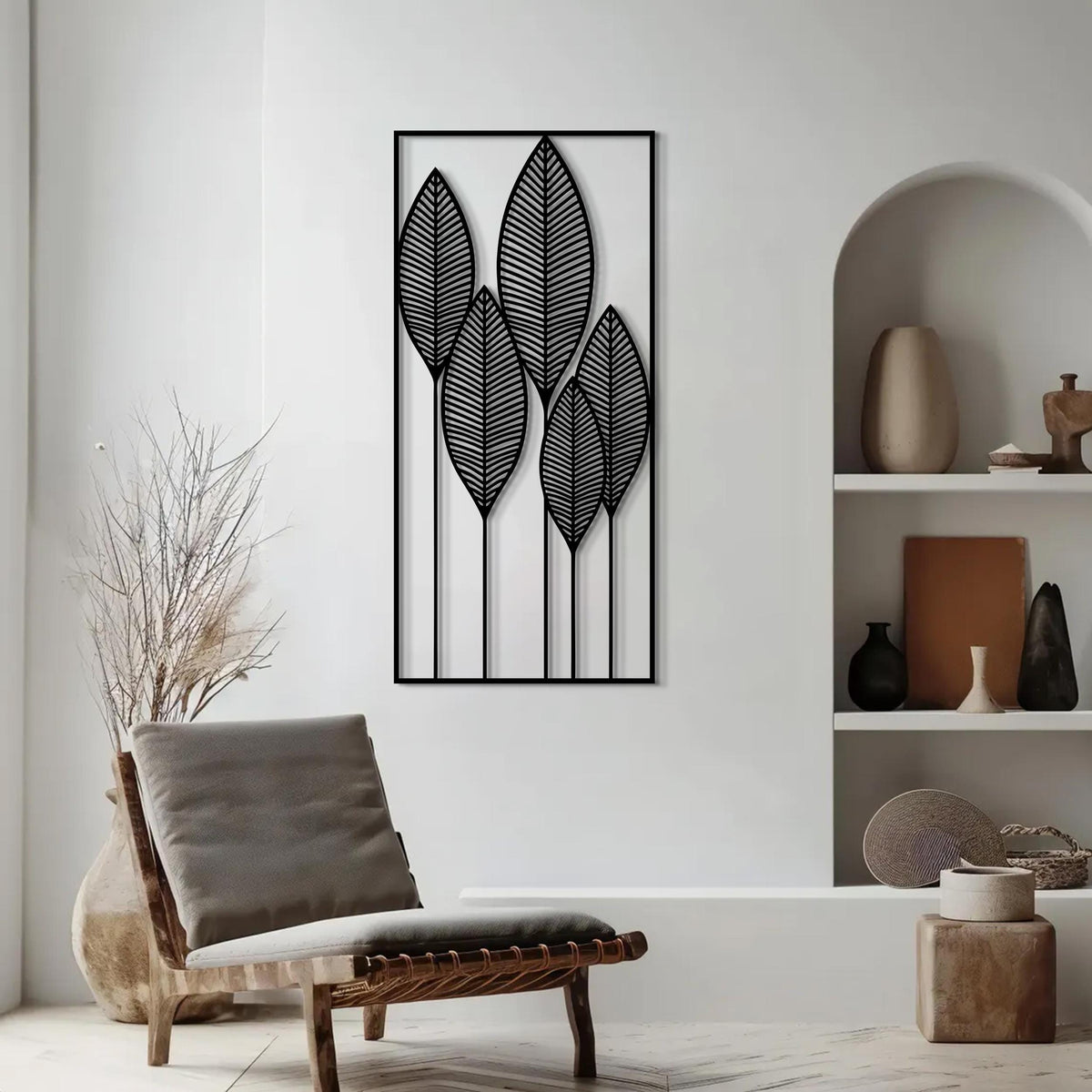 Black Leaf Metal Wall Art, Modern 3d Botanical Sculpture, Large Metal Wall Decor For Living Room, Entryway Or Above Bed Accent