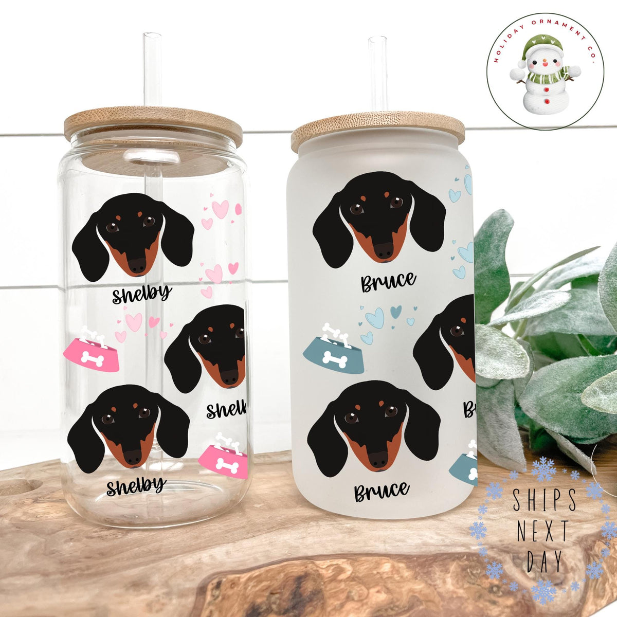 Personalized Dachshund Glass Tumbler: Libbey Iced Coffee Cup With Bamboo Lid