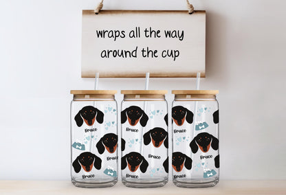 Personalized Dachshund Glass Tumbler: Libbey Iced Coffee Cup With Bamboo Lid