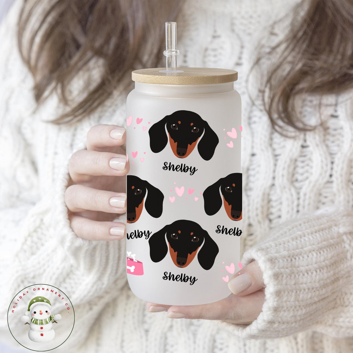 Personalized Dachshund Glass Tumbler: Libbey Iced Coffee Cup With Bamboo Lid