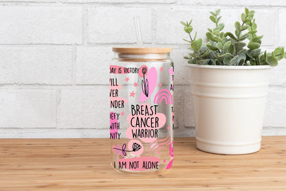 Positive Affirmations Glass Can, Motivation Quotes Design, Mental Health Reminder Cup, Pink Empowering Artwork, Bamboo Lid Iced Coffee Glass