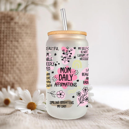 Mom Pastel Daily Affirmations Glass Tumbler With Bamboo Lid