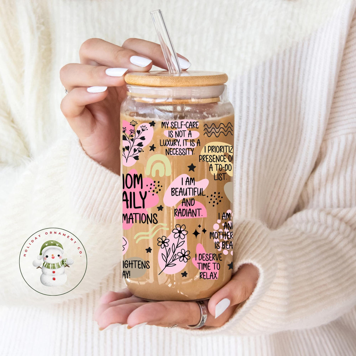 Mom Pastel Daily Affirmations Glass Tumbler With Bamboo Lid