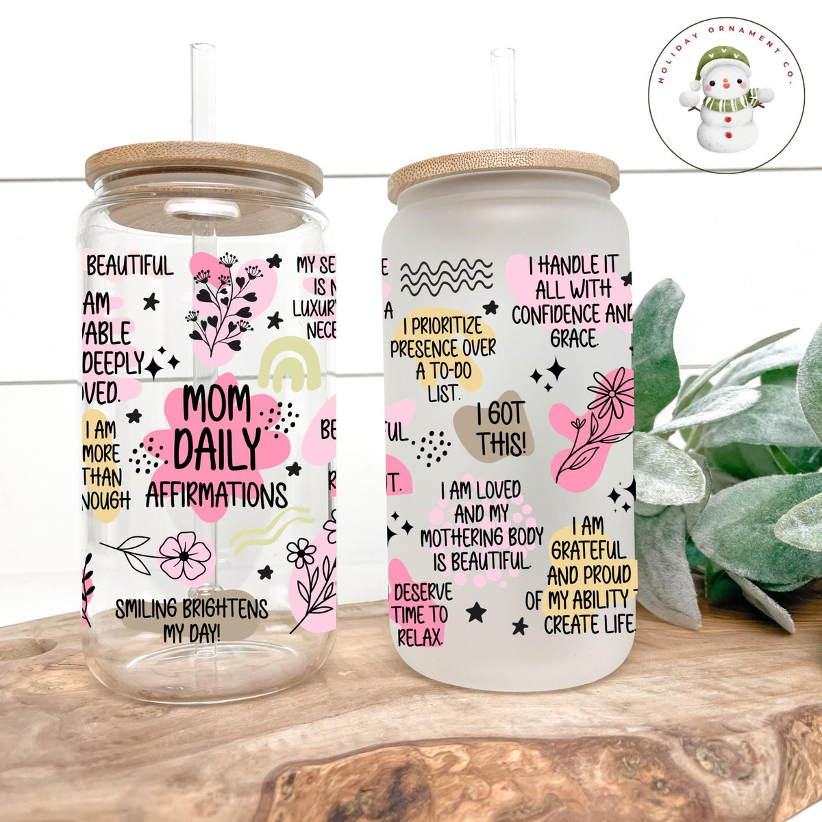 Mom Pastel Daily Affirmations Glass Tumbler With Bamboo Lid