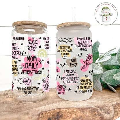 Mom Pastel Daily Affirmations Glass Tumbler With Bamboo Lid