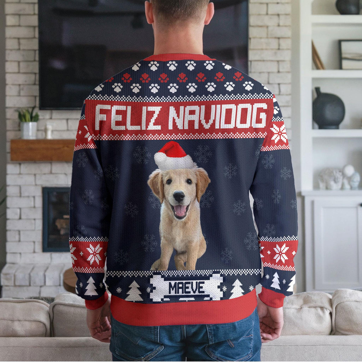 Personalized Feliz Navidog Pet Face Ugly Christmas Sweater, Custom Dog Or Cat Photo