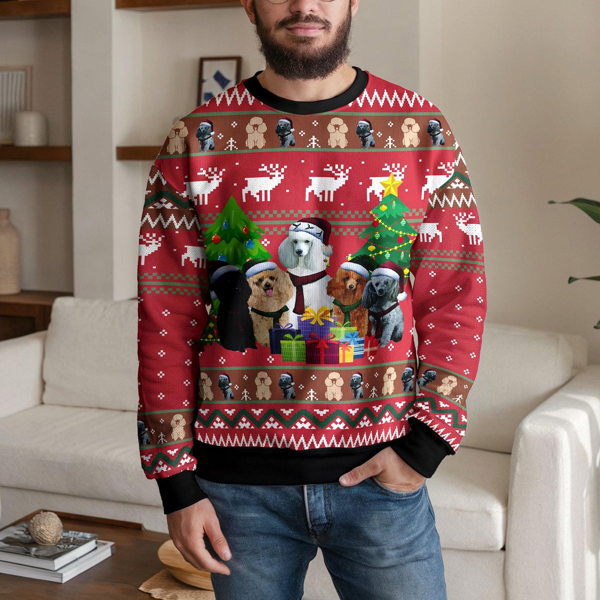 Personalized Pet Hockey Ugly Christmas Sweater, Custom Pet Photo And Santa Design