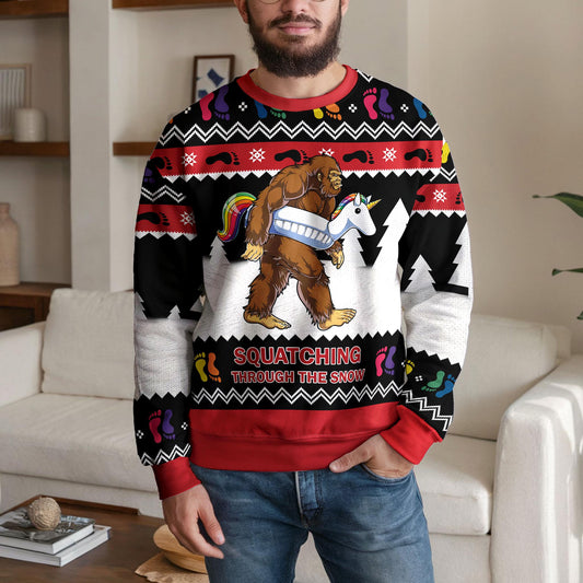 Bigfoot Ugly Christmas Sweater, Funny Cryptid Holiday Party Design