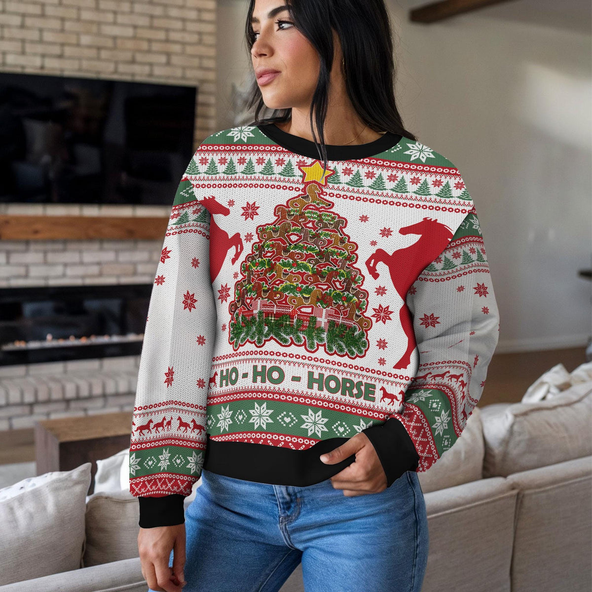 Horse Ugly Christmas Sweater, Funny Equestrian Holiday Design