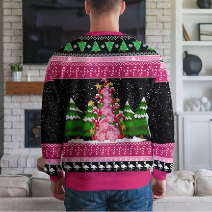 Flamingo Ugly Christmas Sweater, Funny Pink Bird Tropical Design