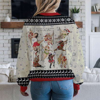 Pole Dancing Ugly Christmas Sweater, Funny Adult Holiday Party Design