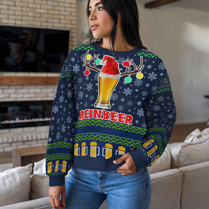 Beer Ugly Christmas Sweater, Funny Reindeer Holiday Party Design